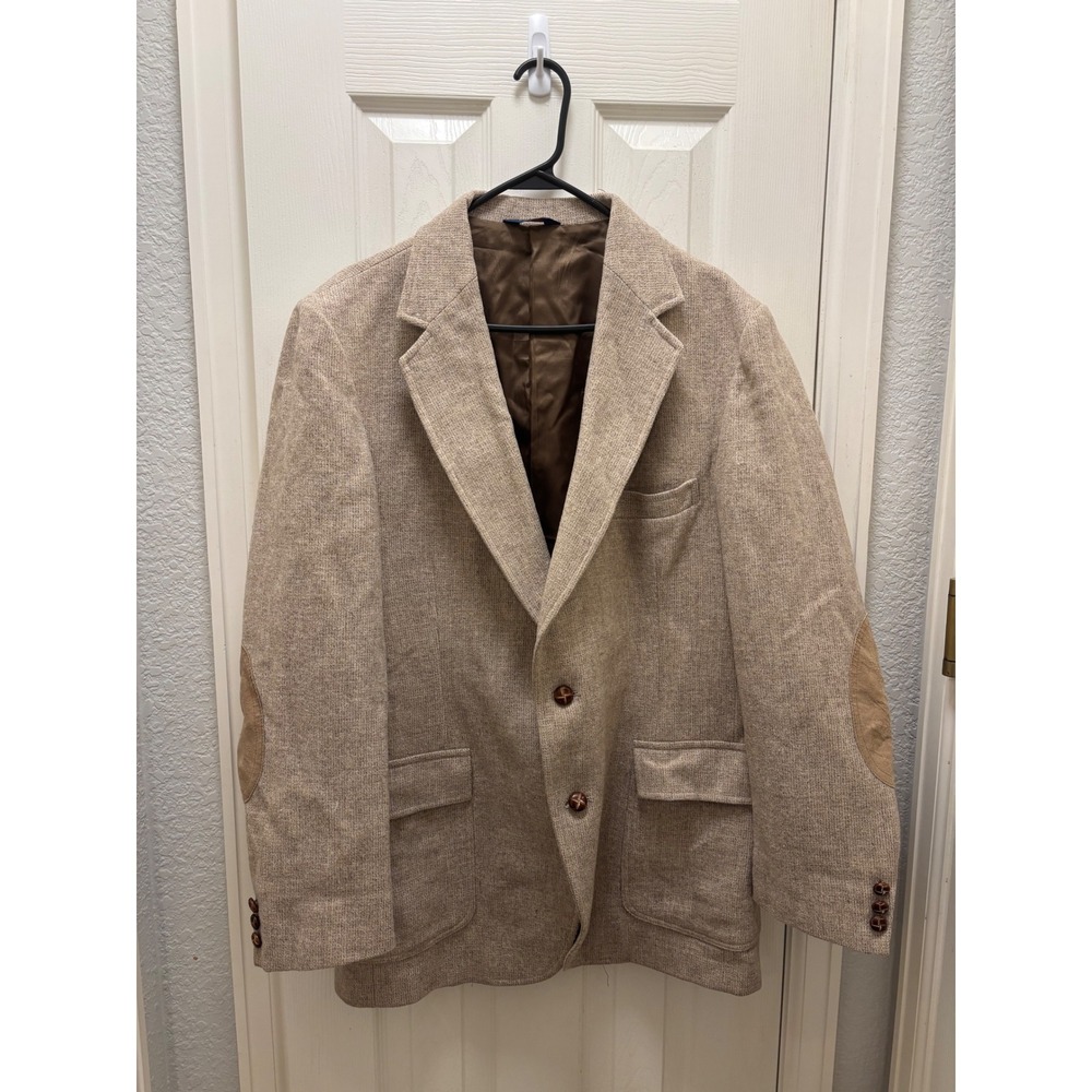 Vintage Pendleton Mens Tan Wool Tweed Blazer Sport Coat Suede Elbow Patches 46